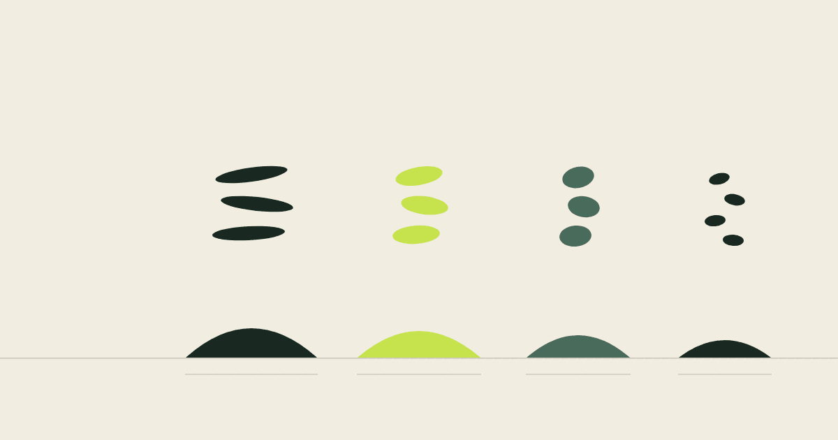 Four heaps of rice of different grain shapes lined up on a cream ground