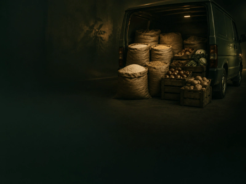 Wholesale grocery sacks being loaded for delivery